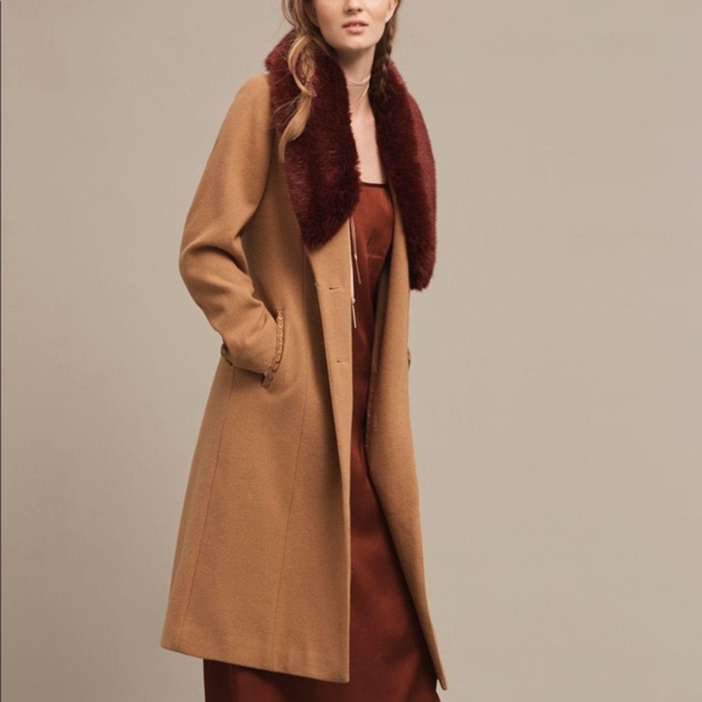 Anthropologie Cartonnier Fur Collar Pea Coat